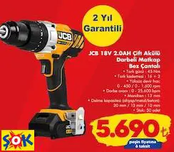 JCB 18V 2.0AH ÇİFT AKÜLÜ DARBELİ MATKAP BEZ ÇANTALI JCB 18V 2.0AH ÇİFT AKÜLÜ DARBELİ MATKAP BEZ ÇANTALI